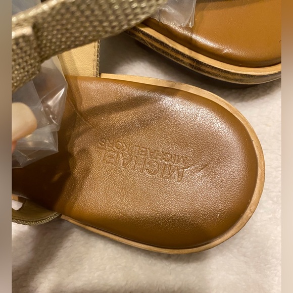 Michael Kors Gold Mallory Glitter Chain Mesh T_Strap Sandals - Picture 4 of 7